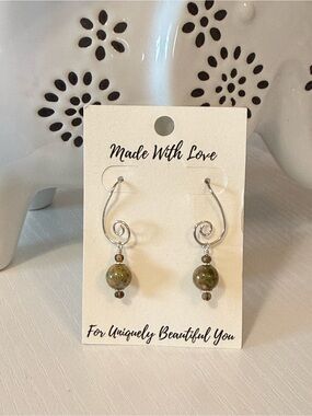 Hand Crafted Unikite Sterling Silver Spiral Drop Earrings